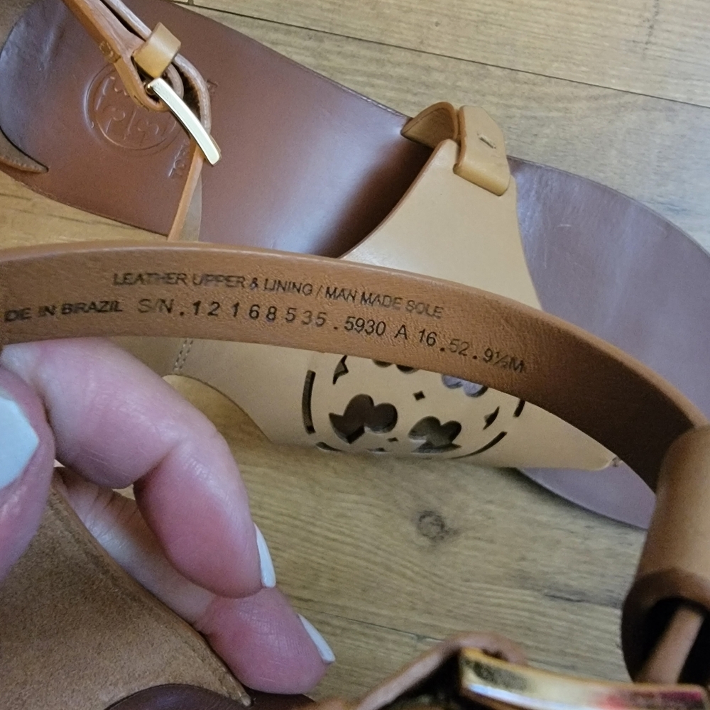 Tory Burch Zoey Leather Logo Wedge Sandals - Picture 6 of 12